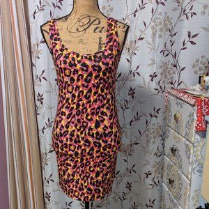 Chelsey, Colorful Leopard Pink Tank-Dress. Size: S